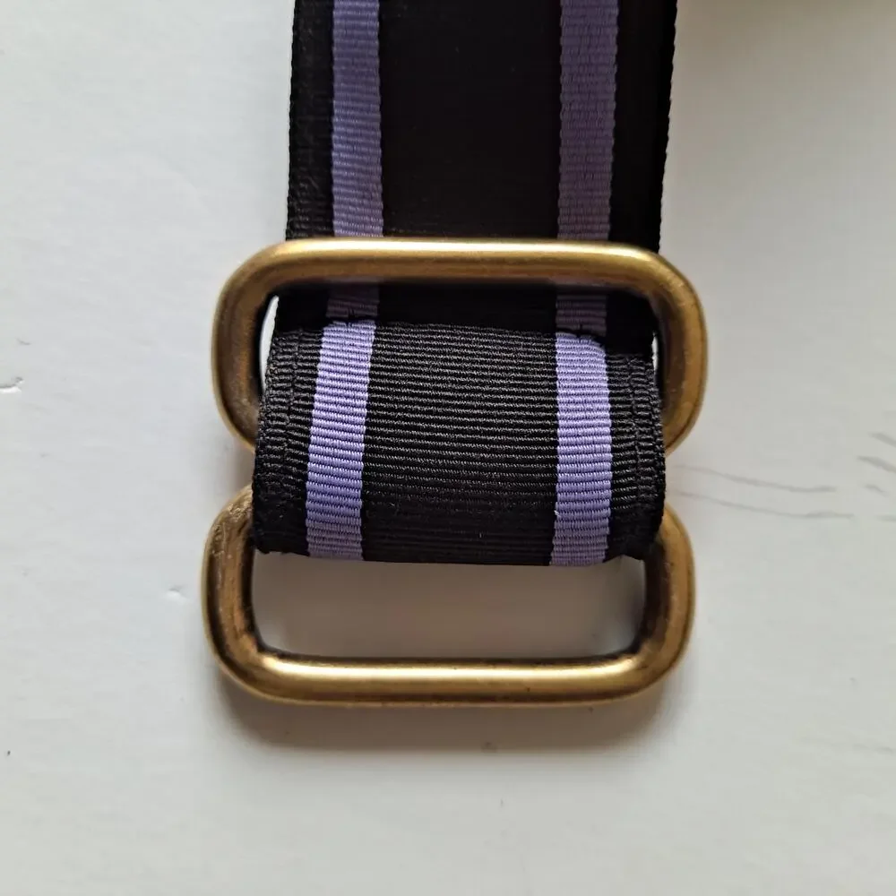 Lands' End Striped Polyester Web D-Ring Buckle Belt Purple & Black Womens Size M